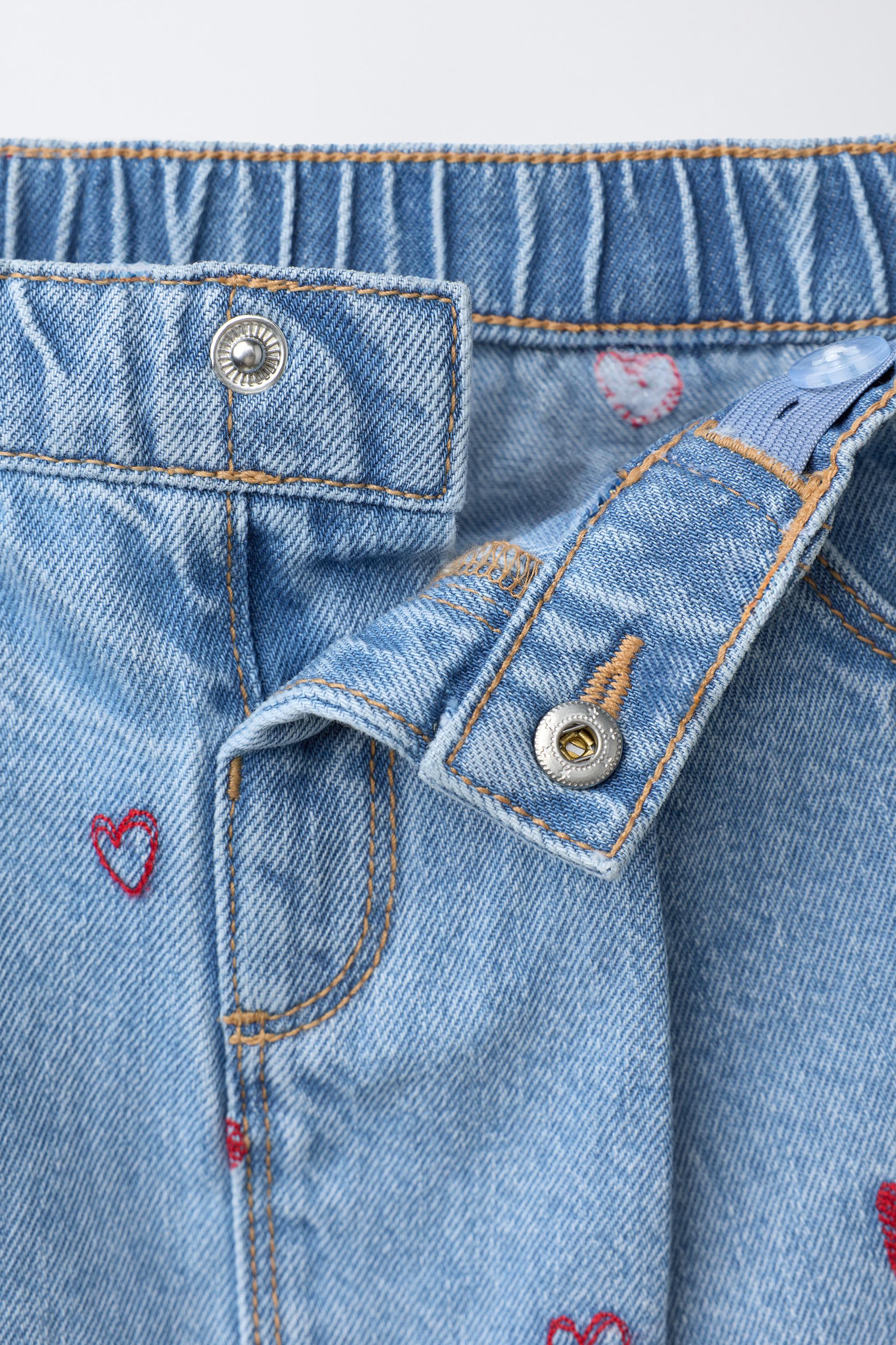 EMBROIDERED HEARTS DENIM SKIRT